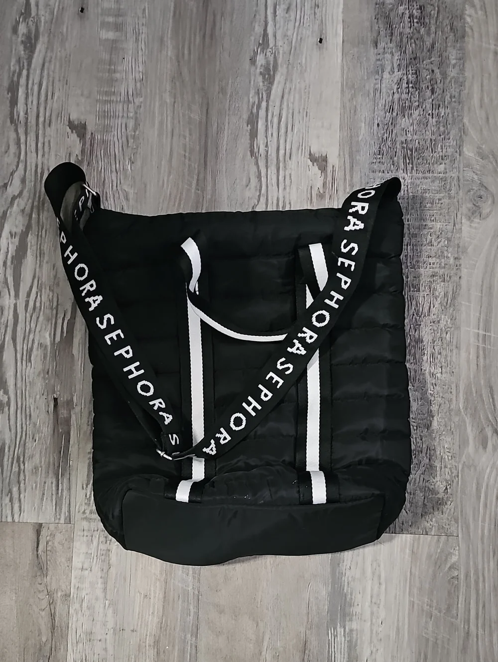 Sephora Limited Edition Quilted Puffer Crossbody Tote Bag - Black & White Stripe